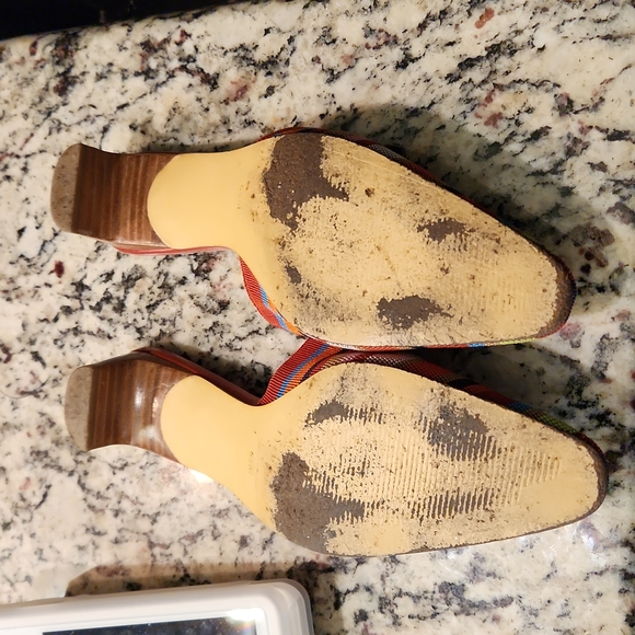Striped Cloth Mules with Wood Tone Heel - Picture 3 of 3